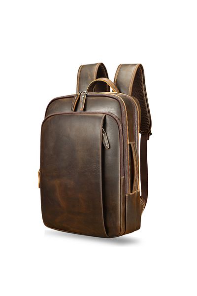 Busy Lady&Gentleman Laptop Backpack, Genuine Leather, Noble, Retro Business Design, Antiperspirant, Trolley Attachable