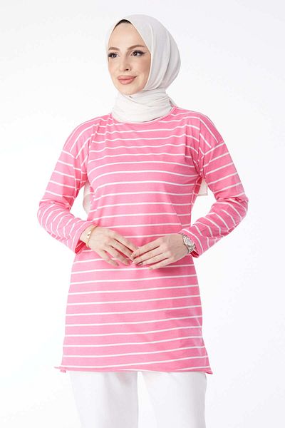 TOFİSA Striped Slit Tunic Fuchsia - 27134