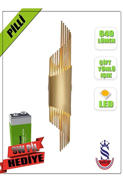 ŞANLED Sarkıt Modeli Metal Çift Yönlü Beyaz-Günışığı-Amber Işık GOLD KASA Duvar Aydınlatma Aplik-PİLLİ