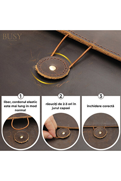 Busy Lady&Gentleman Husă de laptop Crazy Horse din piele naturală, Elegance, Slim, maro