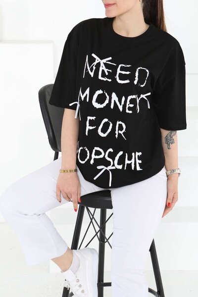 TOFİSA Τυπωμένο κοντομάνικο μπλουζάκι μαύρο - 27121