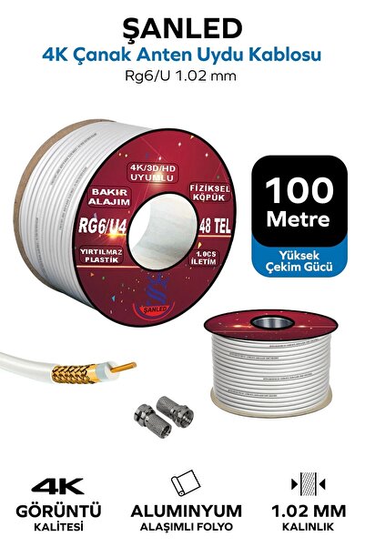 ŞANLED Anten Uydu Beyaz Kablo Rg6 U4 Tv Anten Kablo 48 Tel - 100 Metre
