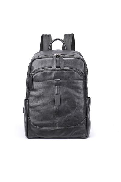 Busy Lady&Gentleman Barreta Leather Backpack, Genuine Leather, Unisex, Large Capacity, Tablet And Laptop Space, Black