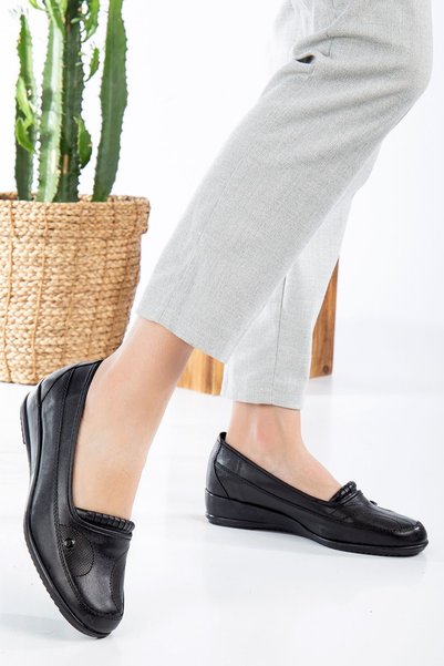 Warestex Orthopedic Mother Shoes Leather Inside Heel Gel Daily Soft Women's Shoes