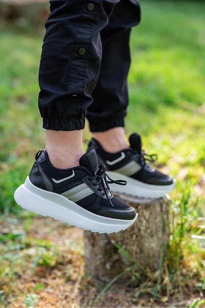 OBAY LİFE Pantofi ortopedici de zi cu zi pentru femei, negru, alb, cu sclipici, NBR0936