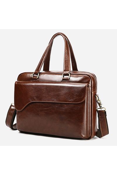 Busy Lady&Gentleman Laptop Briefcase 15' Natural Leather, Fortress, Business Design, Attachable Trolley