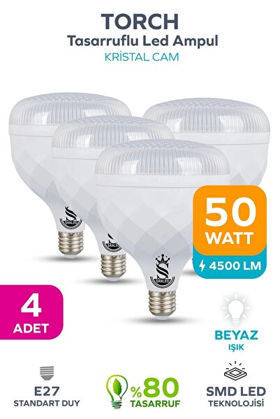 ŞANLED 50W KRİSTAL Tasarruflu E27 Beyaz Işık Torch Led Ampul-1-2-4-6-8-10 Adettir