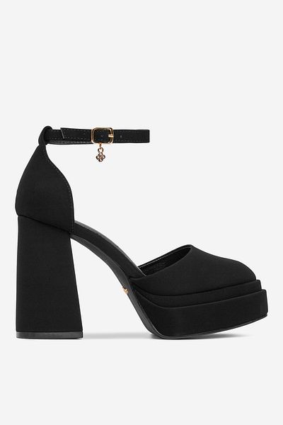 DeeZee Tocuri joase negre pentru femei, cu platformă Slingback, 36