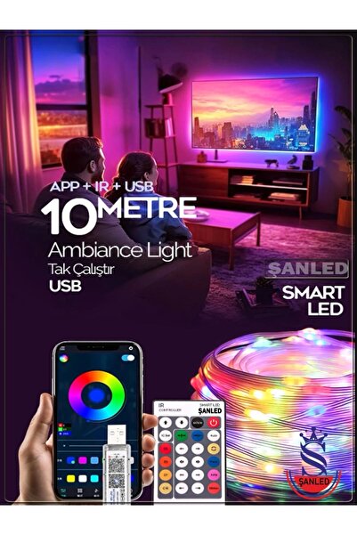 ŞANLED Sese Ve Müziğe Duyarlı Bluetooth Özellikli Rgb Şerit Led - 10 Metre 50...