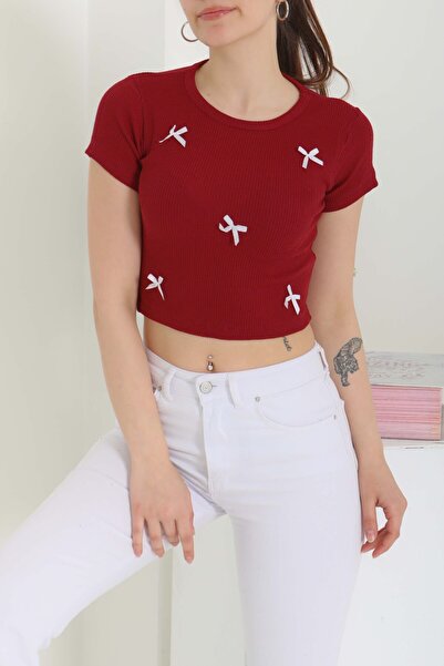 TOFİSA Ribbon Detailed Bady Claret Red - 27142