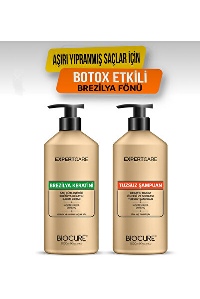 Biocure Saç Düzleştirici Keratin Bakımı 1 Litre & Tuzsuz Şampuan 1 Litre