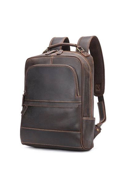 Busy Lady&Gentleman Laptop backpack, genuine leather premium crazy horse, trolley attachment system, tablet compartment