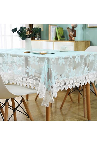 OBRO Fata de masa din dantela brodata, eleganta, imprimeu floral, dreptunghiulara, 130 x 180, albastru