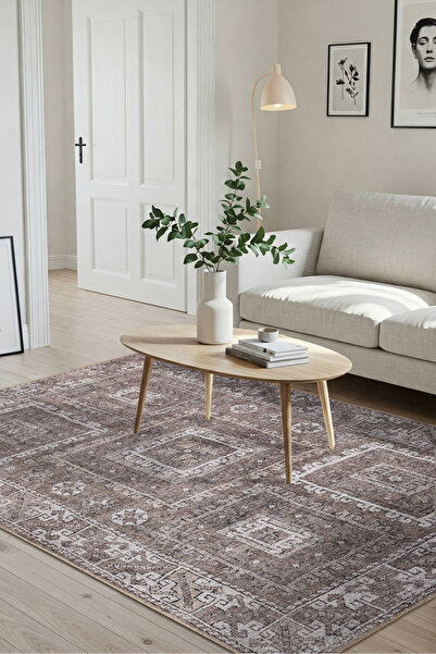 ARTLOOP Stonart Eskitme Vintage Desenli Kahverengi Otantik Yıkanabilir Şönil ...