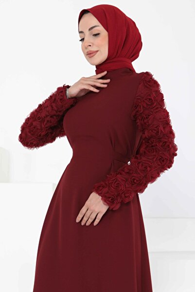 TOFİSA فستان بأكمام وردية أحمر كلاريت - 27185