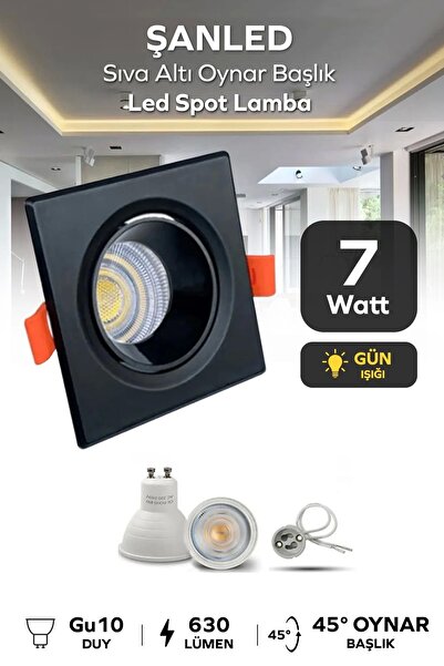 ŞANLED 7w Sıva Altı Oynar Başlık Gu10 Kare Siyah Kasa Gün Işığı Led Spot Lamb...