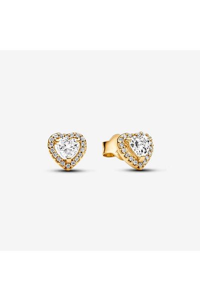 Pandora Pandora Double Heart Earrings Sparkling Zirconia and 14k Gold