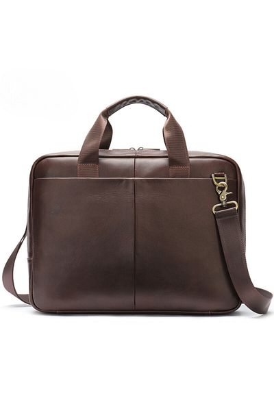 Busy Lady&Gentleman Flume 15.6' laptop bag, genuine leather, unisex briefcase, multiple compartments, brown