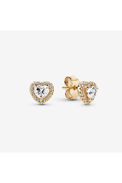 Pandora Pandora Double Heart Earrings Sparkling Zirconia and 14k Gold
