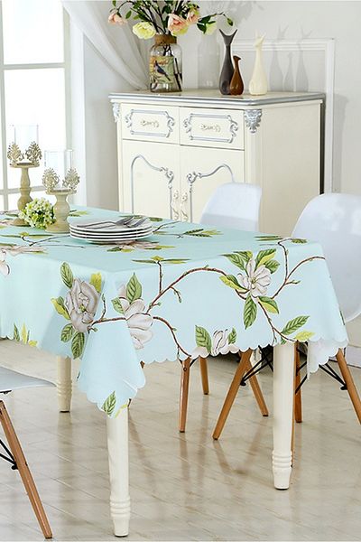 OBRO Fata de masa impermeabila, material textil, imprimeu floral bujori, eleganta, albastru, 130 x 180