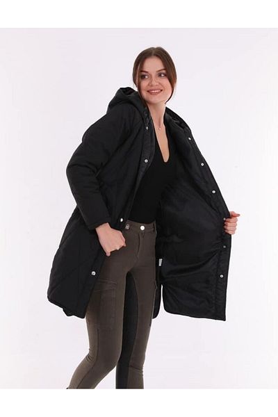 Intisimo Women's Long Hooded Quilted Jacket, Black - M