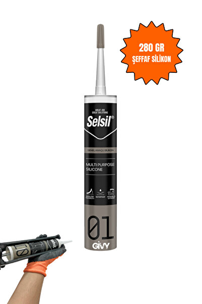 Selsil Genel Amaçlı Şeffaf Silikon 280gr | Suya Dayanıklı | Banyo – Mutfak – Cam – Seramik