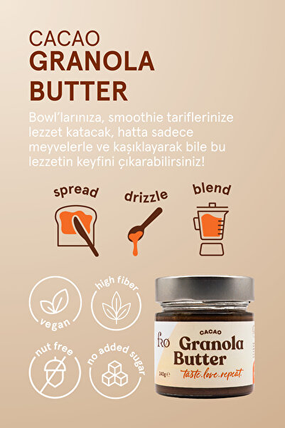 FRO 2'li Granola Butter Çilek Ve Cacao Glutensiz Şekersiz Vegan Sürülebilir Kahvaltılık 2x240gr