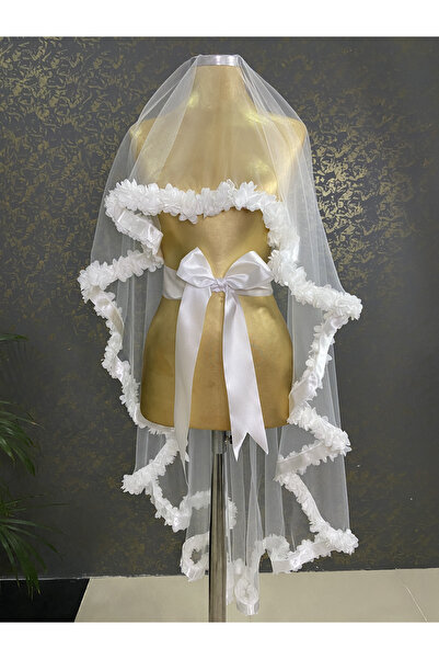 e-Turan AVM Beyaz Komple Üç Boyutlu Çiçekli Gelin Kına Duvağı Seti