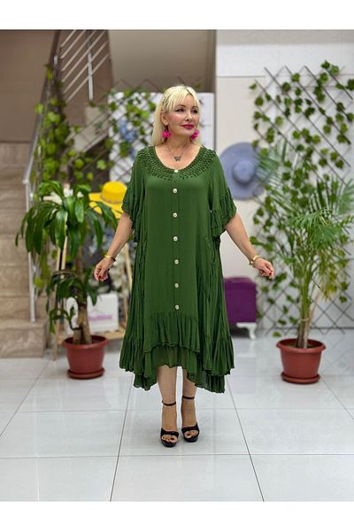 Punta Otantik Vl2006 Buttoned Voile Dress Khaki
