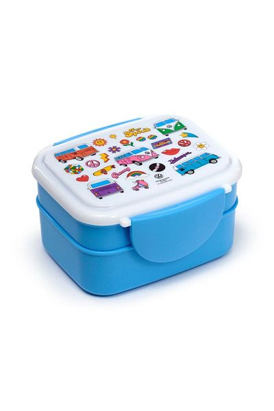 Volkswagen Set of 2 Stackable Food Lunch Boxes, Casseroles With Cutlery, Campervan, Bento Lunch Box