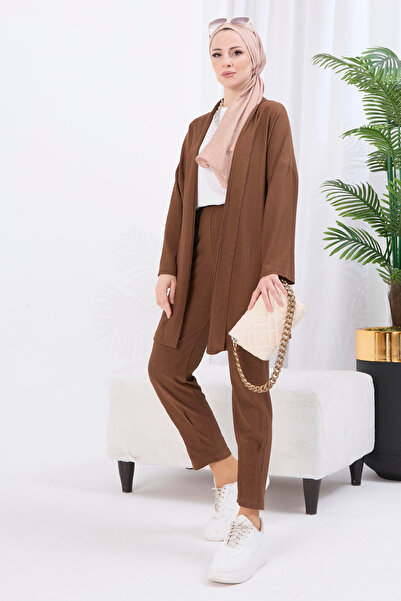 TOFİSA Cardigan Trousers Double Suit Brown - 27115