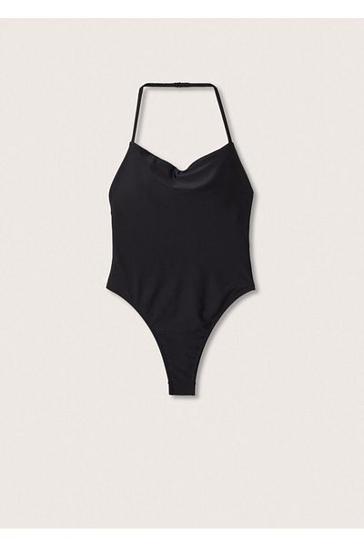 MANGO One-piece swimsuit, classic, minimalist, bikini for women, simple, one-piece, black, L