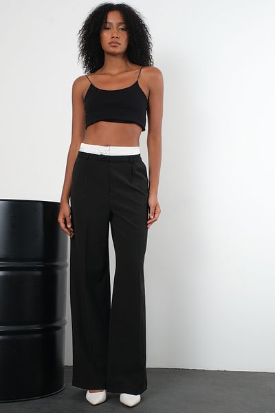 Bolivente Black Regular Waist Garni Detailed Trousers