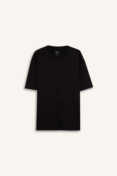 DeFacto D6070 Tricou negru 100% bumbac cu decolteu rotund, simplu, cu mânecă scurtă