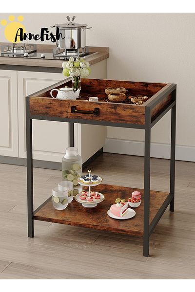 AnneFish 60*40*43cm Side Table Tray Coffee Service Table Removable Top End Table Sofa Bedside Table