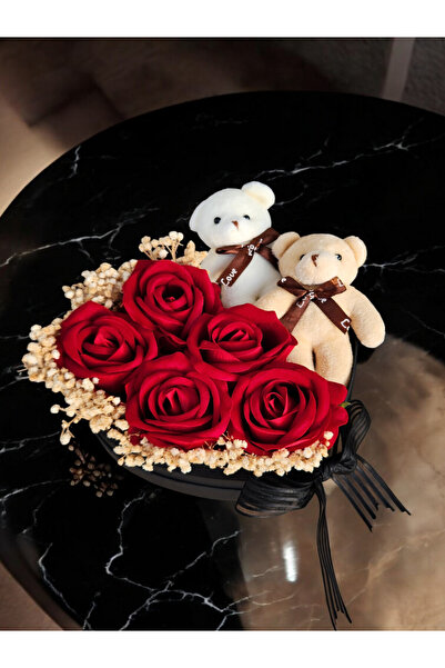 LUZAB Kalpli Kutuda Yapay Kadife Gül Ve Ayıcık Detaylı Doğum Günü Sevgiliye Ö...