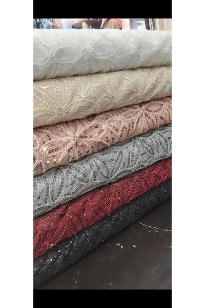 River Fabrics Pullu-Taşlı Abiyelik Kumaş Gri