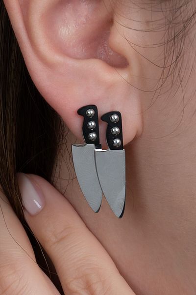 Takı Dükkanı Master Chef Large Size Steel Knife Earrings (2 Pcs) Mse14