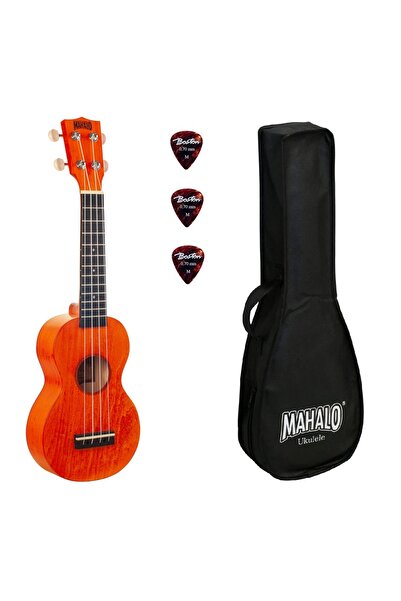Mahalo Ml1os Set Ukulele Sopran, Finisaj Orange Sunset, 3 Pene, Husa