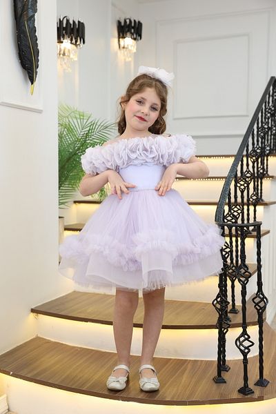 MİSS RAİN Fold-On Sleeves, Flowers, Low Shoulder, Stone Detail, Ruffle Skirt, Girl's Evening Dress