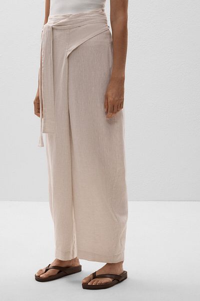 Oysho 100% linen crossover balloon trousers