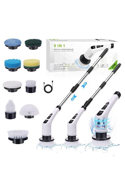 OEM Electric Rotating Brush for Cleaning, 9 Heads, 90 Minute Runtime, 400 RPM, 2 Speeds, White