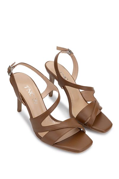 Tamer Tanca Women's Genuine Leather Tan Leather Heeled Shoes