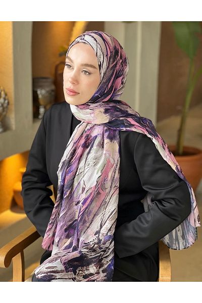 dilara kavasoğlu butik Tie Dye Pattern Color Block Bamboo Cotton Shawl