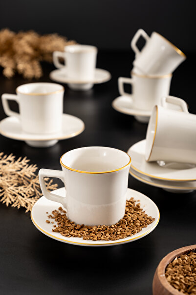 çarşıdayız Aslı 12 Parça 6 Kişilik Yaldızlı Porselen Kahve Fincan Seti – Zarif ve Şık Sunum, Özel Tasarım