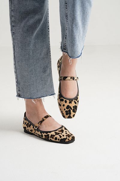 Beyond Women's Furry Leopard Leather Daily Buckle Low Heeled Comfortable Ballerinas Byndmrj01
