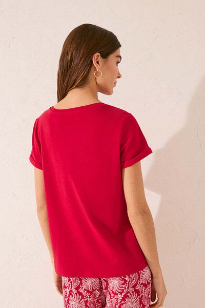 Women'secret 100% cotton short sleeve T-shirt with red embroidered