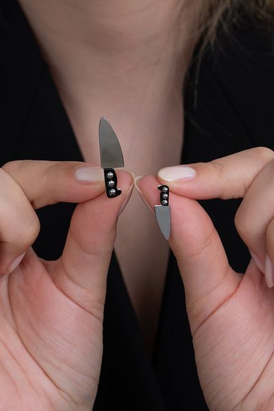 Takı Dükkanı Master Chef 1 Small 1 Large Size Steel Blade Earrings Mse19