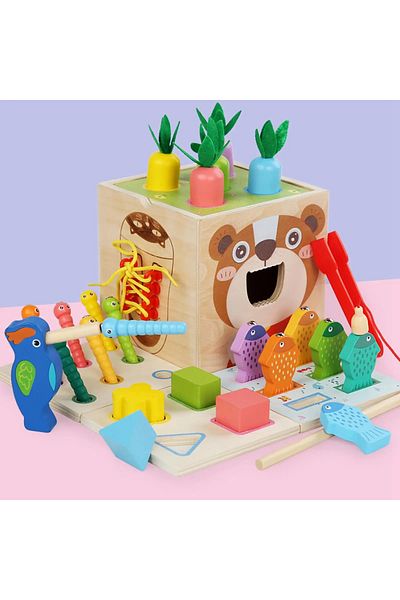 OEM Montessori educational wooden cube 6 in 1 with Montessori activities