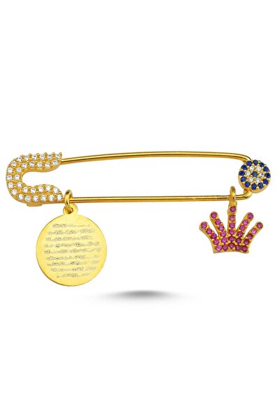 Takı Dükkanı Gümüş Bebek İğnesi Dualı Nazarlık Maşallah Taşlı Prens Tacı csi04